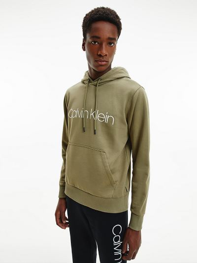 Calvin Klein Ruhák HU986318 | Calvin Klein Organic Cotton Logo Férfi Kapucnis Pulóver Zöld